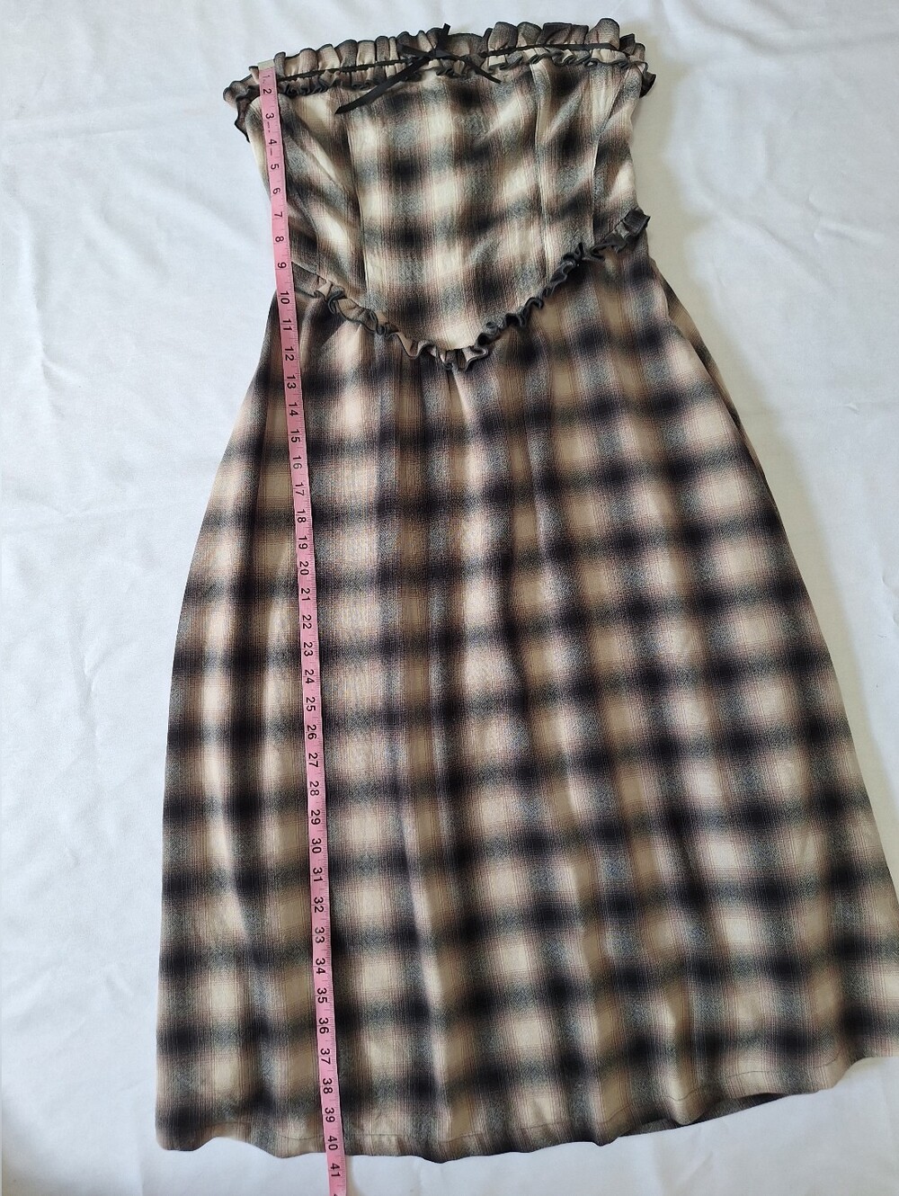 NWOT Kimchi Blue Strapless Plaid Midi Dress in Black and Cream - Picture 4 of 9